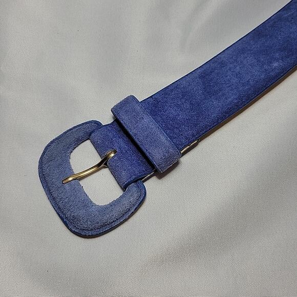 VTG Amanda Smith Women's Blue Leather Suede Wide 2” Belt Size XL - Picture 3 of 11